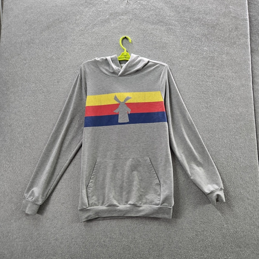 Dutch Bros Men Hoodie S Gray Colorblock Windmill Logo Fleece Pullover READ